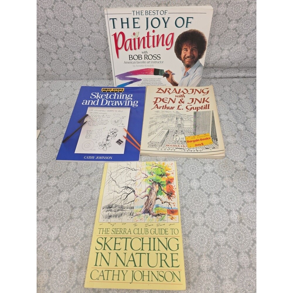 Bob Ross Joy of Painting Pen and Ink Sketching Nature Art Instruction Book Lot 4